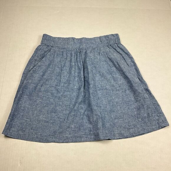 LOFT Womens Linen Blend A-Line Skirt Blue Casual Pockets Above Knee Pull On XS - Picture 1 of 11